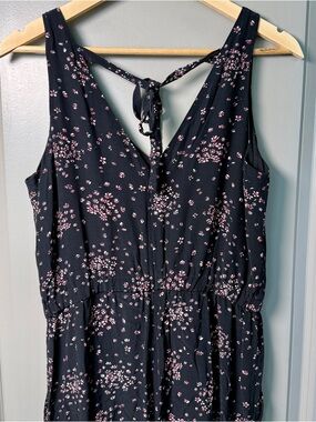 LOFT Cherry Blossom Floral Feminine Boho Pants Romper | Black | Size S